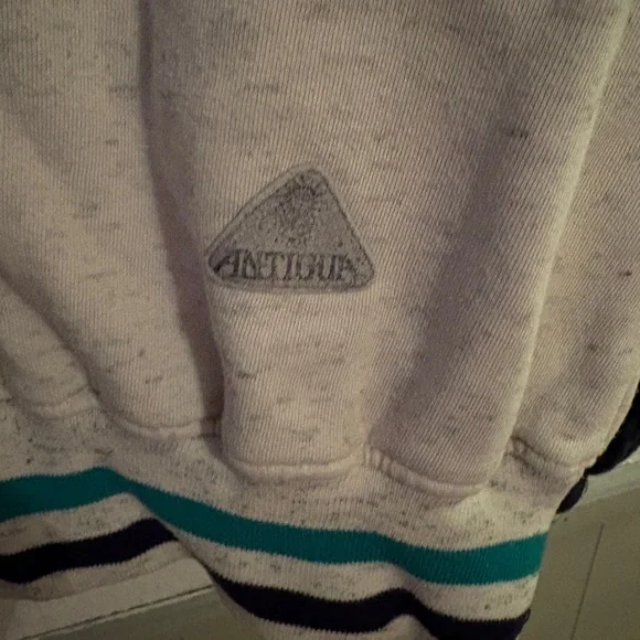 Antigua Men's Teal and Cream Colorblock Crewneck Sweater - Picture 2 of 4